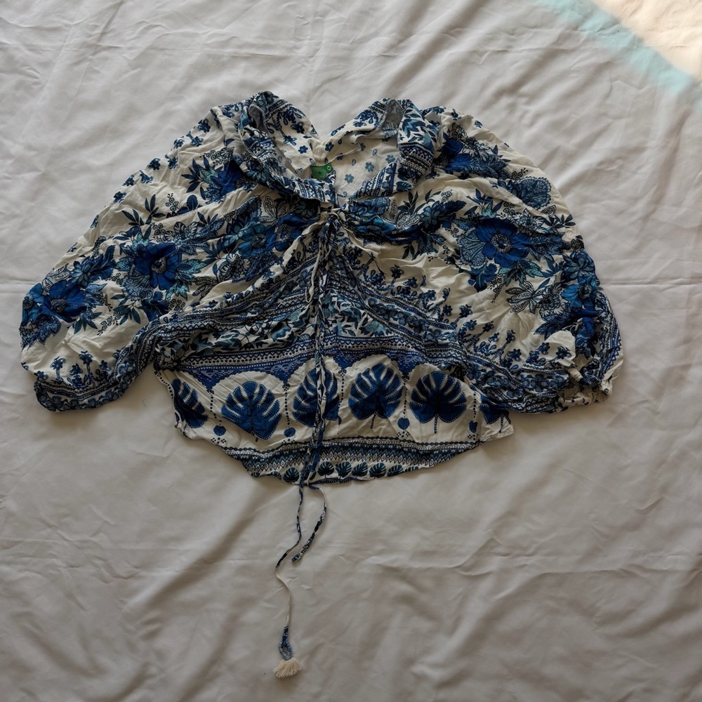 Floral Blue and White Women's Top